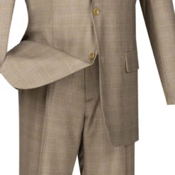 Pompey Collection - Men's Glen Plaid Dress Suit 2 Piece Regular Fit In Tan -Clothing Shop 01 VIN 2RW 1 TAN 4