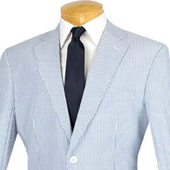 Regular Fit Summer 2 Piece Suit Striped Seersucker In Navy -Clothing Shop 01 VIN 2SS 1 NAVY 15 2