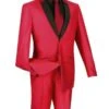 Slim FitShiny Sharkskin Men's 2 Piece Suit In Red