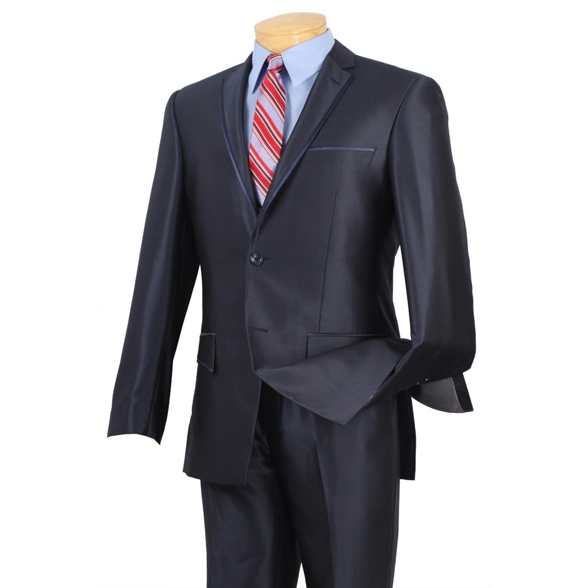 Slim Fit Men's Suit 2 Piece 2 ButtonsShinySharkskin In Blue 3 Slim Fit Men's Suit 2 Piece 2 ButtonsShinySharkskin In Blue