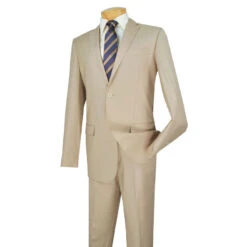 Slim Fit Men's Suit 2 Piece 2 Button In Light Beige