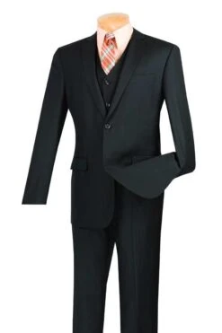 Slim Fit Men's Suit 3 Piece 2 Button In Black