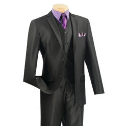 Slim Fit Men's Suit With Vest 3 Piece 2 Buttons In Black