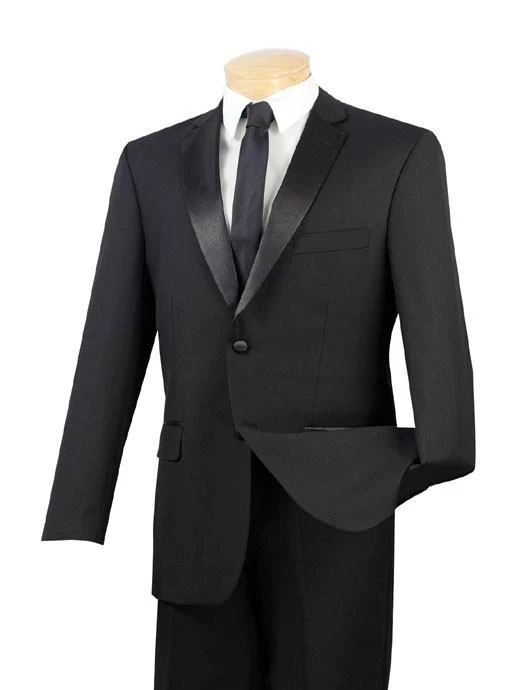 Regular Fit Satin Lapel 2 Piece Tuxedo In Black 3 Regular Fit Satin Lapel 2 Piece Tuxedo In Black