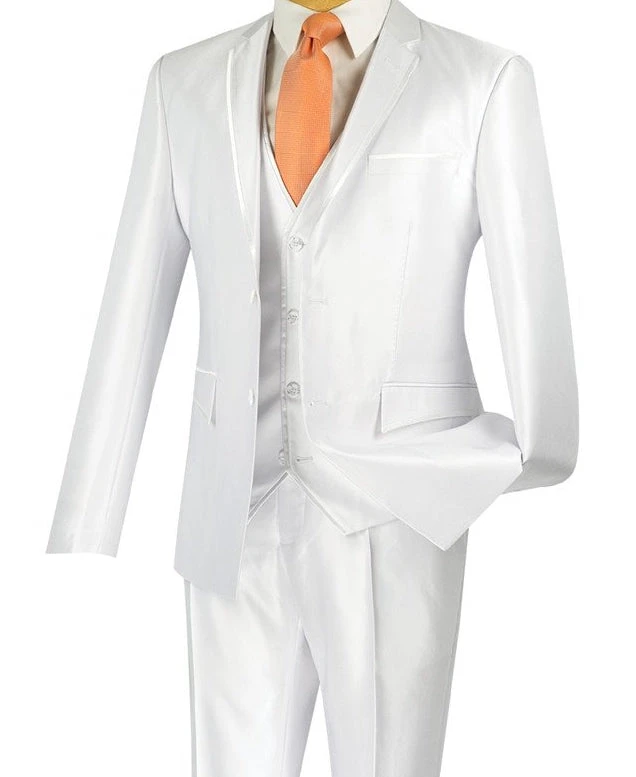 Designed Shiny Sharkskin Suit Ultra Slim Fit 3 Piece In White 3 Designed Shiny Sharkskin Suit Ultra Slim Fit 3 Piece In White