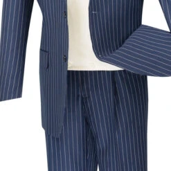 Helios Collection - Regular Fit 3 Piece Suit 2 Button Banker Stripe In Blue -Clothing Shop 01 VIN V2RS 6 BLUE 16 4