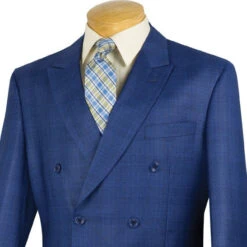 Alexander Collection - Blue Double Breasted 2 Piece Suit Regular Fit Glen Plaid -Clothing Shop 01 VINY DRW 1 BLUE 15 3
