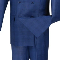 Alexander Collection - Blue Double Breasted 2 Piece Suit Regular Fit Glen Plaid -Clothing Shop 01 VINY DRW 1 BLUE 15 4