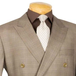 Alexander Collection - Tan Double Breasted 2 Piece Suit Regular Fit Glen Plaid -Clothing Shop 01 VINY DRW 1 TAN 15 3