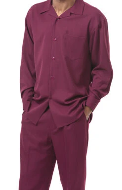 Men's 2 Piece Long Sleeve Walking Suit In Burgundy