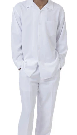 Men's 2 Piece Long Sleeve Walking Suit In White