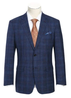 Regular Fit Wool & Linen Blue Plaid Blazer