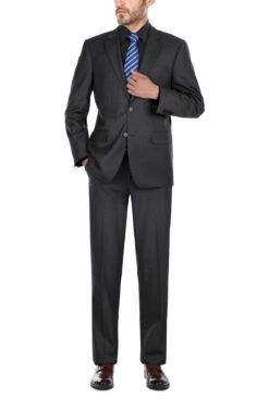 Vanderbilt Collection- Classic 2 Piece Suit 2 Buttons Regular Fit In Charcoal Gray -Clothing Shop 202 1 2