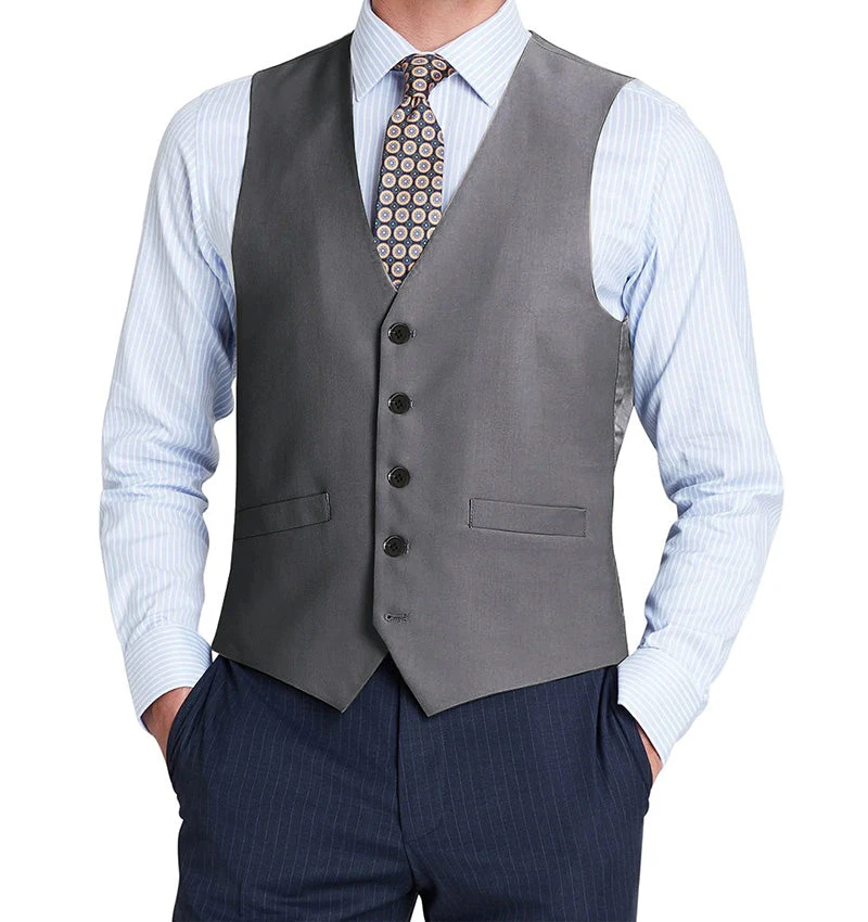 Bevagna Collection - Wool Suit Dress Vest 5 Buttons Regular Fit In Gray 3 Bevagna Collection - Wool Suit Dress Vest 5 Buttons Regular Fit In Gray
