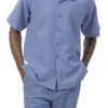 Powder Blue Diamond Tone On Tone 2 Piece Walking Suit Summer Short Sleeves -Clothing Shop 2064 POWDERBLUE