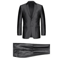 Black Regular Fit Sharkskin Italian Styled 2 Piece Suit -Clothing Shop 207 1 1