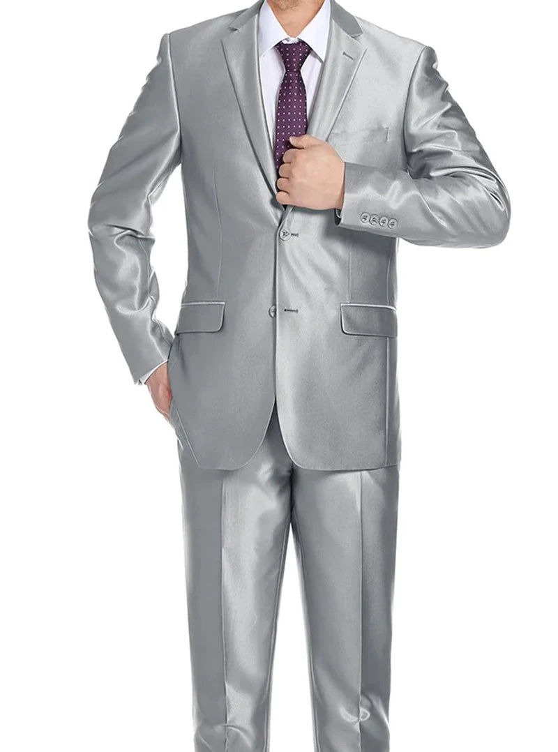 Gray Slim Fit Sharkskin Italian Styled 2 Piece Suit 4 Gray Slim Fit Sharkskin Italian Styled 2 Piece Suit - Image 2