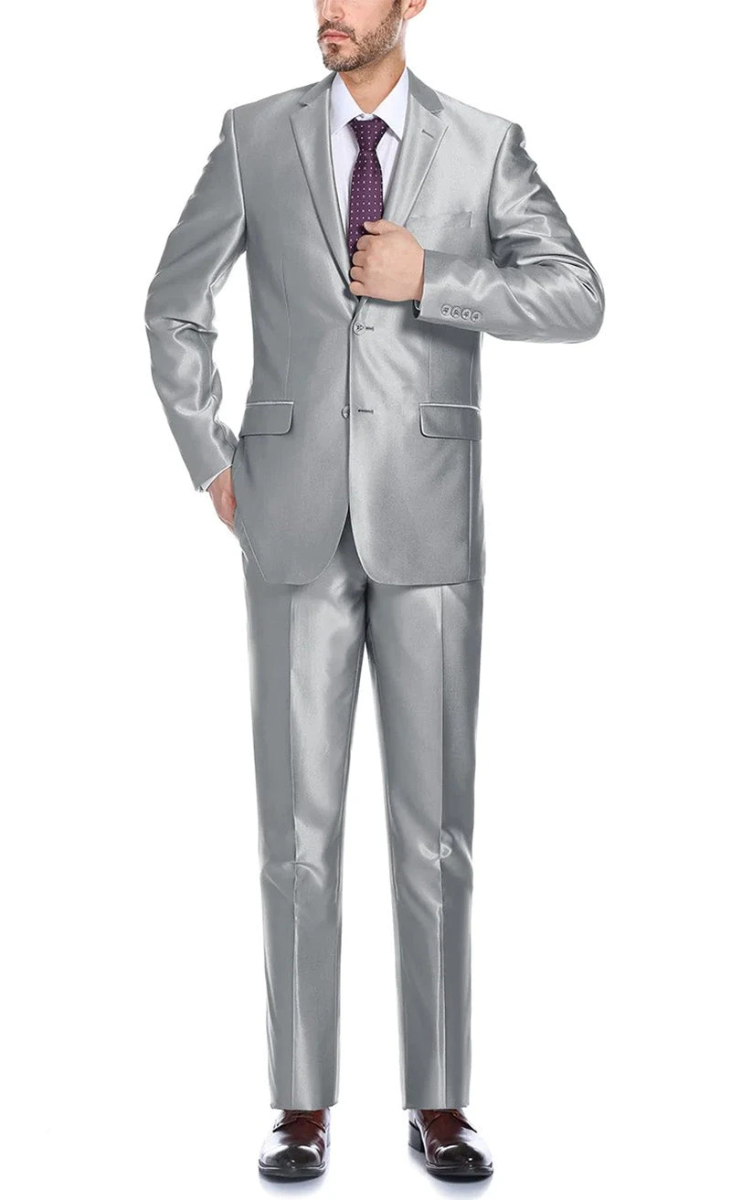 Gray Slim Fit Sharkskin Italian Styled 2 Piece Suit 3 Gray Slim Fit Sharkskin Italian Styled 2 Piece Suit