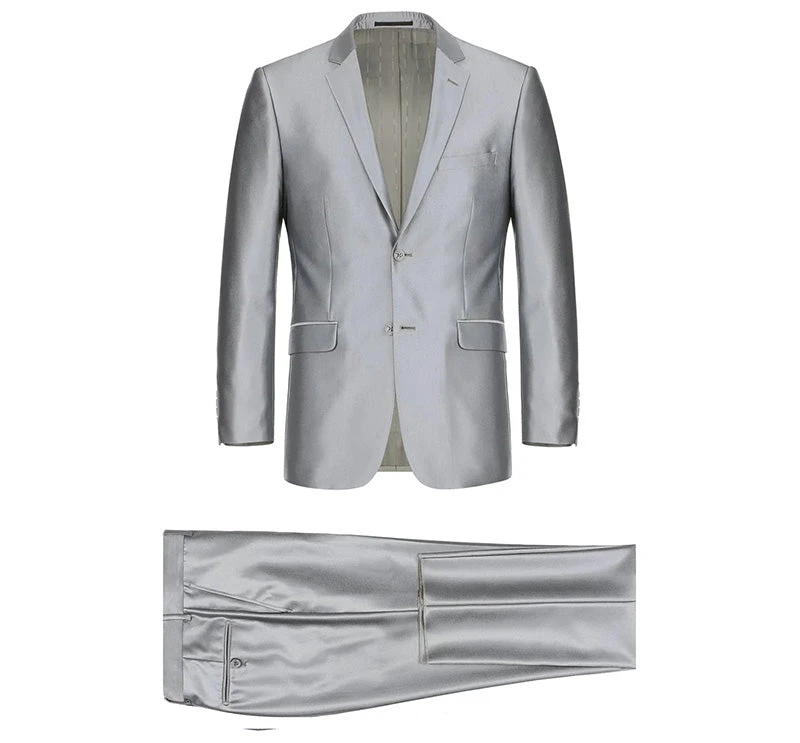 Gray Slim Fit Sharkskin Italian Styled 2 Piece Suit 9 Gray Slim Fit Sharkskin Italian Styled 2 Piece Suit - Image 7