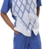 Royal Blue 2 Piece Short Sleeve Men's Summer Walking Suit Criss Cross