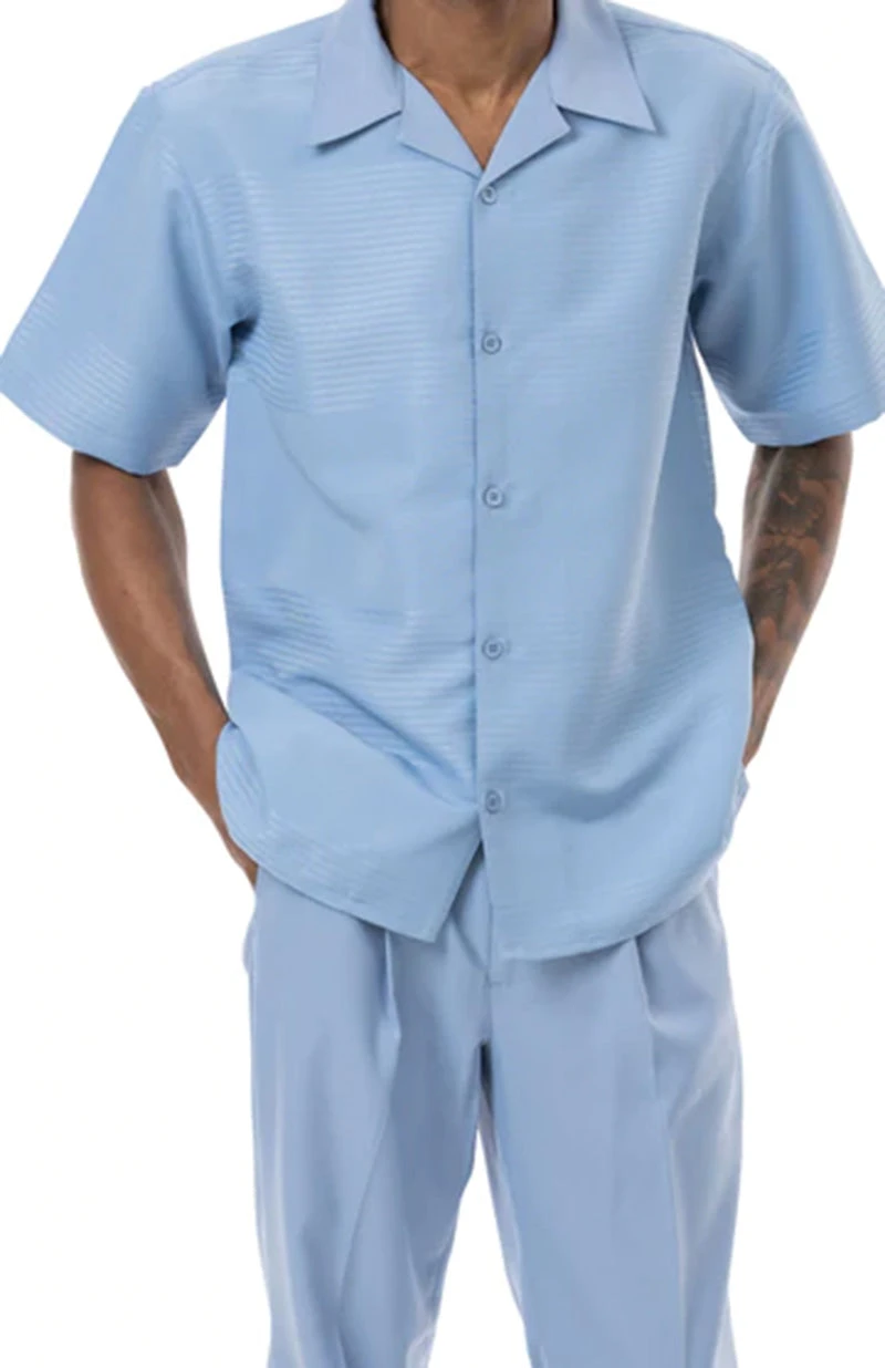 Carolina Blue Tone On Tone 2 Piece Short Sleeve Walking Suit Set 3 Carolina Blue Tone On Tone 2 Piece Short Sleeve Walking Suit Set