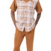 Cognac Plaid Walking Suit 2 Piece Short Sleeve Set 2 Cognac Plaid Walking Suit 2 Piece Short Sleeve Set -Clothing Shop 2302Cognac 2