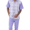 Lavender Plaid Walking Suit 2 Piece Short Sleeve Set -Clothing Shop 2302Lavender 1
