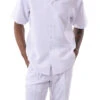 White Tone On Tone Horizontal Stripes Walking Suit 2 Piece Short Sleeve Set -Clothing Shop 2305 WHITE1