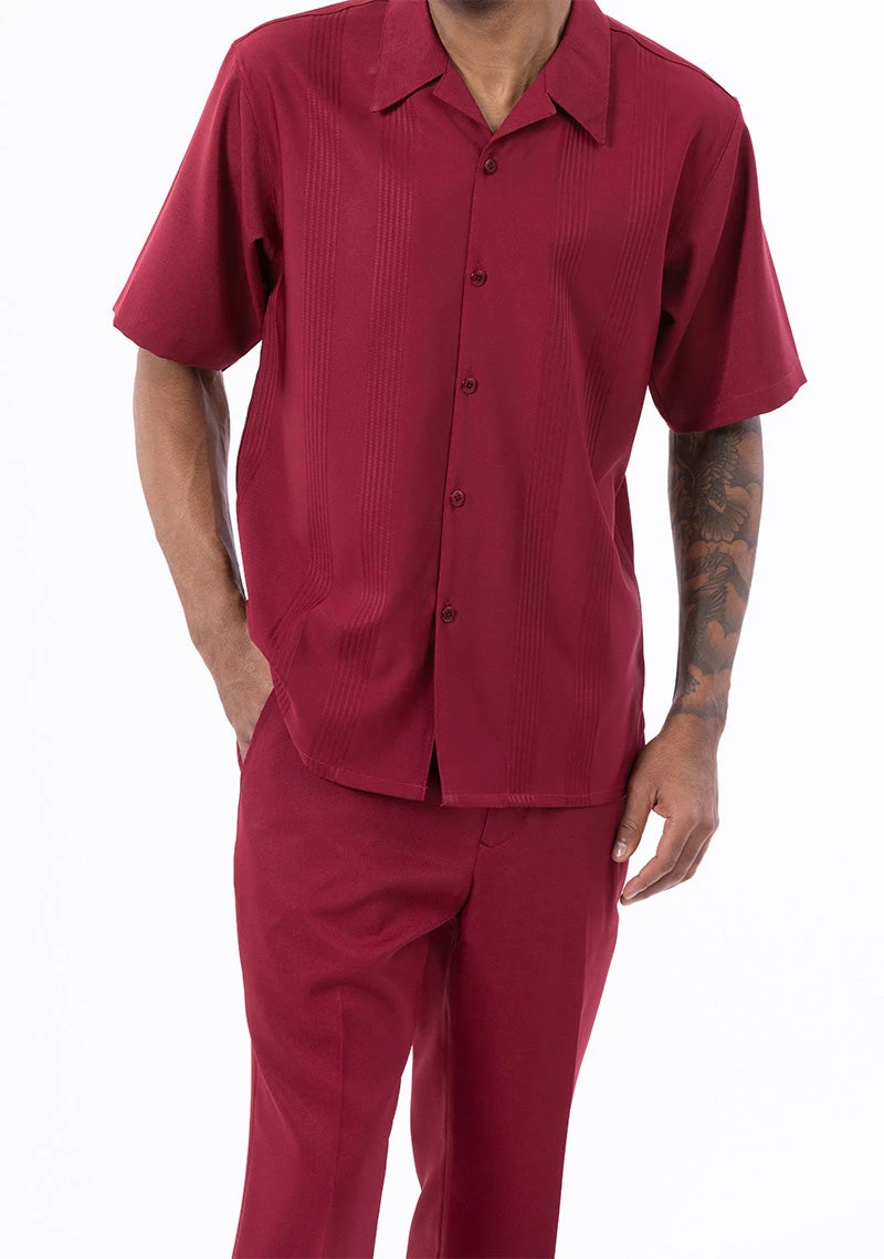 Burgundy Tone On Tone Vertical Stripes Walking Suit 2 Piece Short Sleeve Set 3 Burgundy Tone On Tone Vertical Stripes Walking Suit 2 Piece Short Sleeve Set