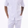 White Tone On Tone Vertical Stripes Walking Suit 2 Piece Short Sleeve Set -Clothing Shop 2306 WHITE