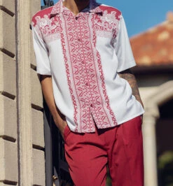 Burgundy Design Walking Suit 2 Piece Short Sleeve Set