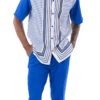 Cobalt Blue Symmetry Pattern Walking Suit 2 Piece Short Sleeve Set -Clothing Shop 2308 cobalt