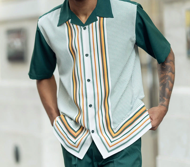 Emerald Green Symmetry Pattern Walking Suit 2 Piece Short Sleeve Set 3 Emerald Green Symmetry Pattern Walking Suit 2 Piece Short Sleeve Set