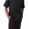 Black Walking Suit Tone On Tone Vertical Stripes 2 Piece Short Sleeve Set