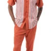 Papaya Tone On Tone Stripes Walking Suit 2 Piece Short Sleeve Set -Clothing Shop 2312 papaya2
