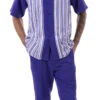 Purple Tone On Tone Stripes Walking Suit 2 Piece Short Sleeve Set -Clothing Shop 2312 purple