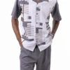Gray Line Pattern Walking Suit 2 Piece Short Sleeve Set -Clothing Shop 2313 GRAY