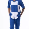 Cobalt Blue Color Block Walking Suit 2 Piece Short Sleeve Set -Clothing Shop 2314 COBALT1