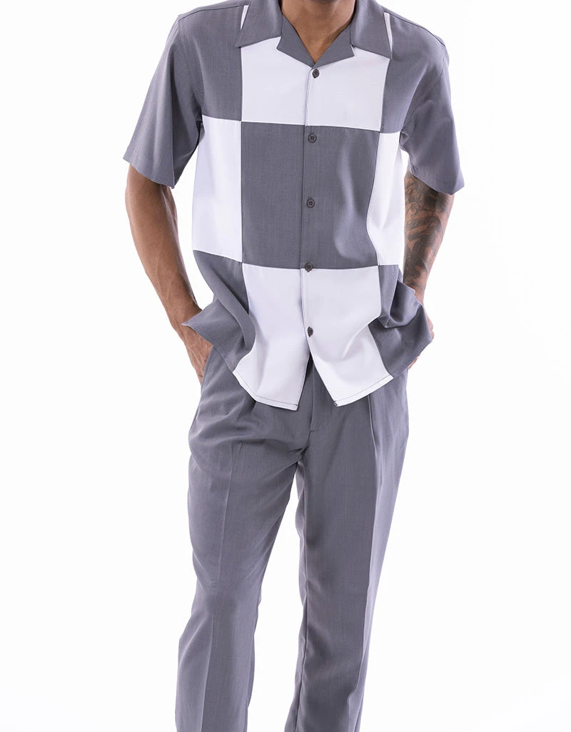 (XL/38) Gray Color Block Walking Suit 2 Piece Short Sleeve Set 4 (XL/38) Gray Color Block Walking Suit 2 Piece Short Sleeve Set - Image 2