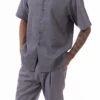 Gray Weave Pattern Walking Suit 2 Piece Short Sleeve Set -Clothing Shop 2315 GRAY