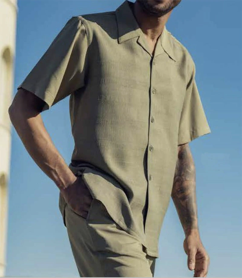 Olive Weave Pattern Walking Suit 2 Piece Short Sleeve Set 3 Olive Weave Pattern Walking Suit 2 Piece Short Sleeve Set