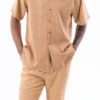 Tan Weave Pattern Walking Suit 2 Piece Short Sleeve Set -Clothing Shop 2315 TAN2