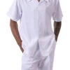 White Weave Pattern Walking Suit 2 Piece Short Sleeve Set -Clothing Shop 2315 WHITE