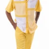 Canary Yellow Color Block Walking Suit 2 Piece Short Sleeve Set -Clothing Shop 2317 CANARY2