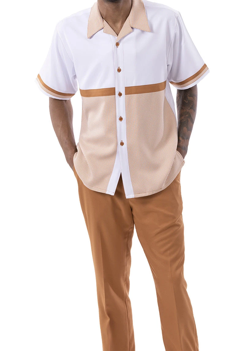 Cognac Houndstooth Horizontal Color Block Walking Suit 2 Piece Short Sleeve Set 3 Cognac Houndstooth Horizontal Color Block Walking Suit 2 Piece Short Sleeve Set
