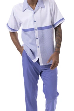 Lavender Houndstooth Horizontal Color Block Walking Suit 2 Piece Short Sleeve Set
