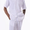 White Tone On Tone Striped Walking Suit 2 Piece Short Sleeve Set -Clothing Shop 2319 WHITE