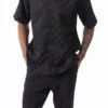 Black Tone On Tone Check Walking Suit 2 Piece Short Sleeve Set -Clothing Shop 2320 black
