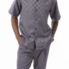 Gray Tone On Tone Check Walking Suit 2 Piece Short Sleeve Set 2 Gray Tone On Tone Check Walking Suit 2 Piece Short Sleeve Set -Clothing Shop 2320 gray