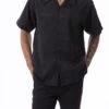 Black Tone On Tone Windowpane Walking Suit 2 Piece Short Sleeve Set -Clothing Shop 2321 BLACK